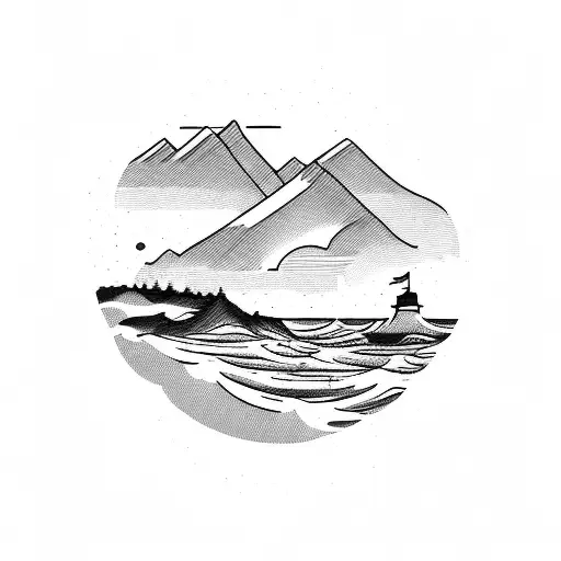 Maine, ocean, mountains tattoo design idea