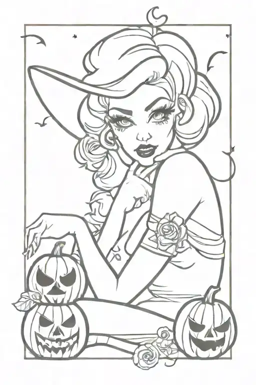 halloween pinup girl tattoo design idea