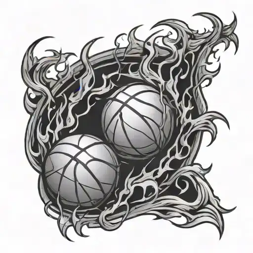 basket ball flaming tattoo design idea