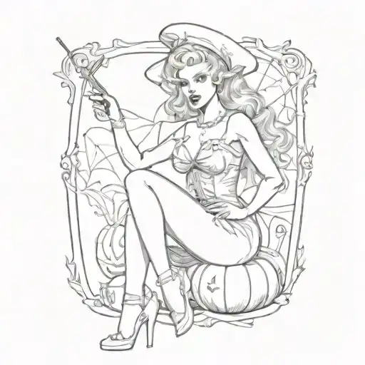 halloween pinup girl tattoo design idea