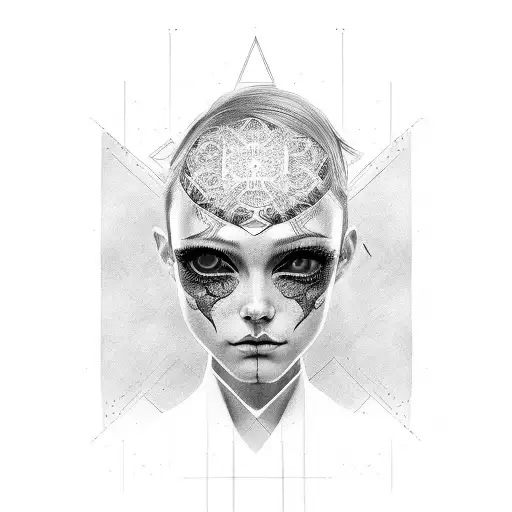 horizontal portrait of female eyes tattoo design idea