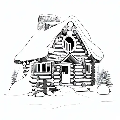 woodsy cabin covered in snow with stepping stones  tattoo design idea