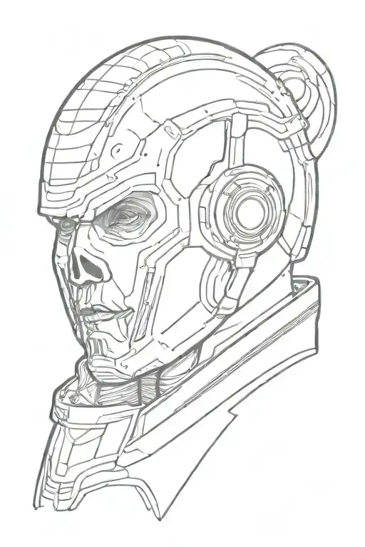 star trek alien skull with astronaut and negative space chevrons tattoo design idea