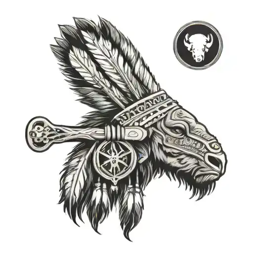 buffalo head Indian lacrosse stick tattoo design idea
