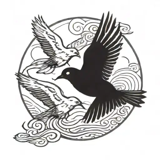 3 birds flying during sunset beach tattoo design idea
