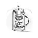 message in bottle with writing "dear sonya" tattoo design idea
