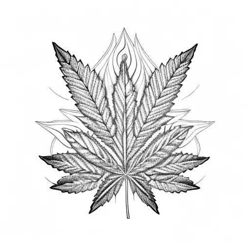 An intricate blackwork design of a marijuana leaf morphing into a welding flame tattoo design idea