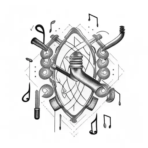welding tig torch surrounded by musical notes tattoo design idea
