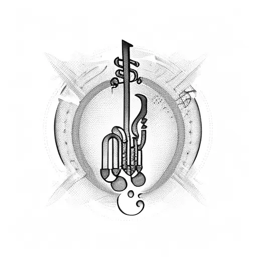 welding torch surrounded by musical notes tattoo design idea