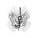 welding tig torch surrounded by musical notes tattoo design idea