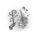 welding tig torch surrounded by musical notes tattoo design idea