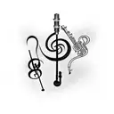 A welding torch surrounded by musical notes tattoo design idea