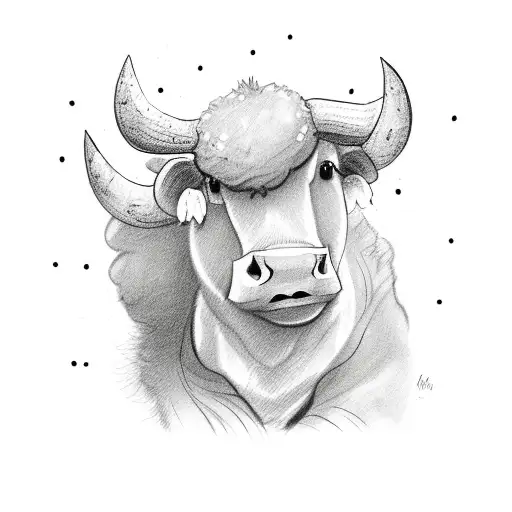 cute fluffy cow tattoo design idea