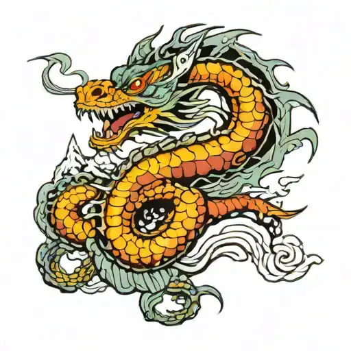 dragon coiled around a mountain  tattoo design idea