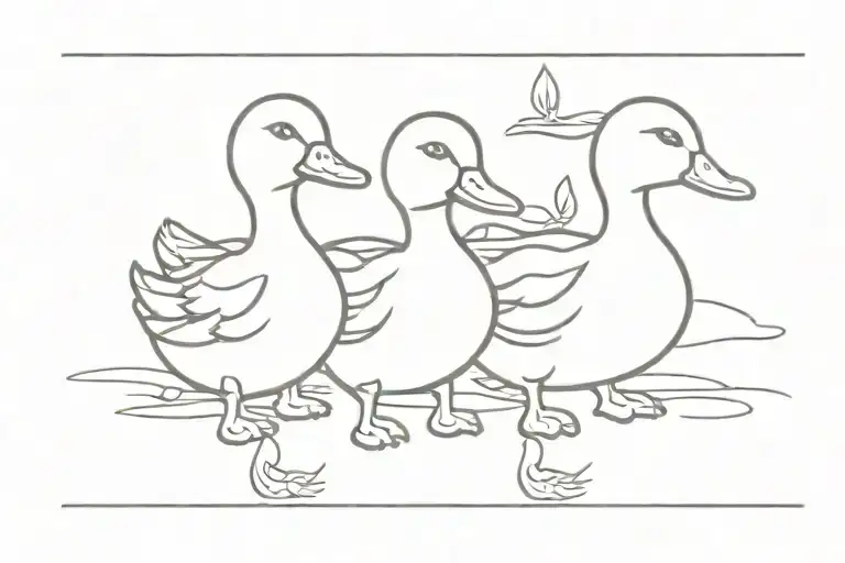 3 cute ducks in a row behind mama duck tattoo design idea