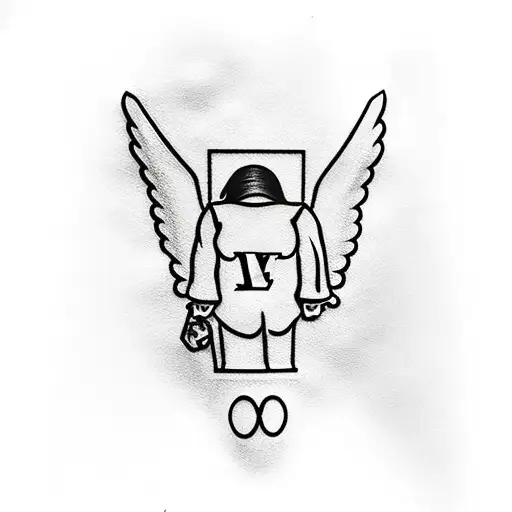 baby angel wearing louis vuitton, his middle finger in front of his nose and i want him go have golden necklace tattoo design idea