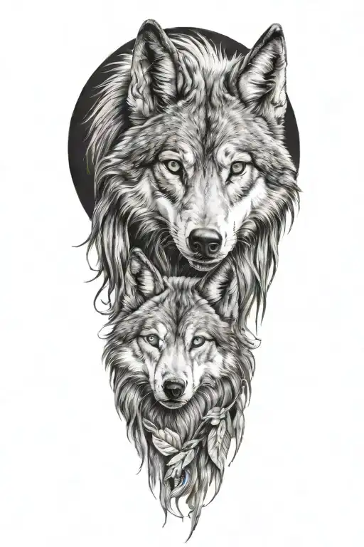 girl, wolf headress tattoo design idea