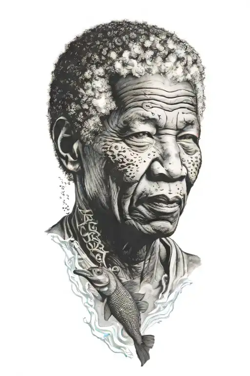 mandela, underwater, beach, posiden, sea horse, diving, spearfishing,  tattoo design idea