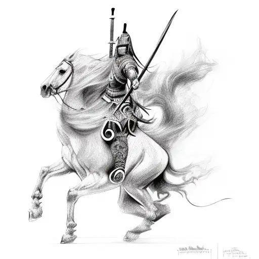 Envision a fierce Hun warrior on horse  tattoo design idea