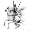 Envision a fierce Hun warrior on horse  tattoo design idea