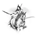 Envision a fierce Hun warrior on horse  tattoo design idea