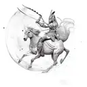 Envision a fierce Hun warrior on horse  tattoo design idea