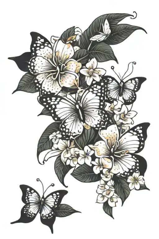 butterflies frangipani flowers wrapped tattoo design idea
