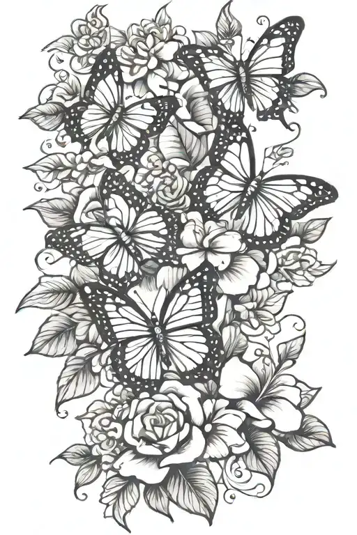 butterflies with rose and frangipani flowers tattoo design idea