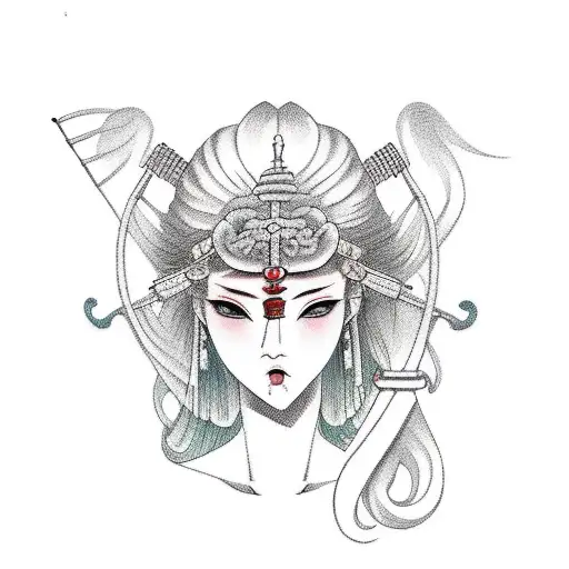 blonde girl with long sword  tattoo design idea