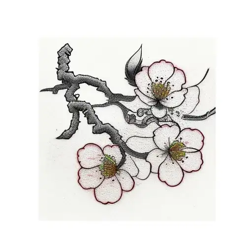 cherry blossom with asian temple tattoo design idea