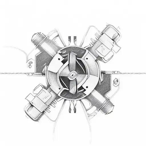 An electrician's tool belt adorned with firearm engravings tattoo design idea