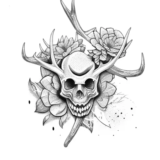 antler with flowers and barbed wire tattoo design idea