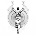 gladiator sitting on a column without an armor, a fibonacci spiral is coming out from the curve of his back tattoo design idea