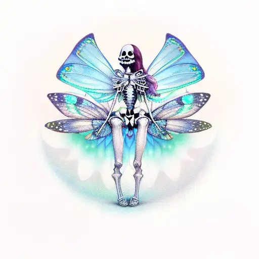 skeleton fairy with lunar moth wings, moon tattoo design idea