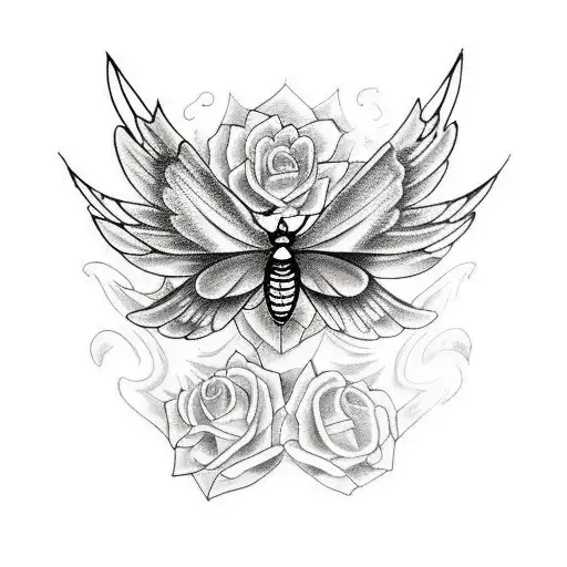 skeleton with lunar moth wings tattoo design idea