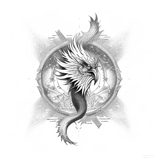 Combine the elegance of a phoenix with the eternal cycle of Ouroboros in a dotwork design tattoo design idea