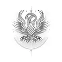 Incorporate the Ouroboros symbol into a blackwork tattoo of a phoenix in flight tattoo design idea