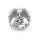 Incorporate the Ouroboros symbol into a blackwork tattoo of a phoenix in flight tattoo design idea