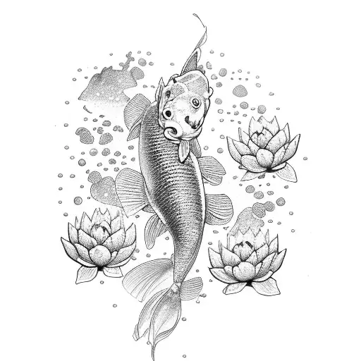 koi fish sarounded with marihuana flowers tattoo design idea