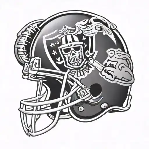 Combine the Raiders logo with a football helmet in a dynamic and intricate design tattoo design idea