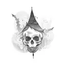 A blackwork tattoo combining elements of criminology and scary movies tattoo design idea