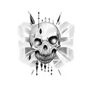 A blackwork tattoo combining elements of criminology and scary movies tattoo design idea