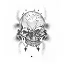 A blackwork tattoo combining elements of criminology and scary movies tattoo design idea