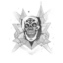 A blackwork tattoo combining elements of criminology and scary movies tattoo design idea