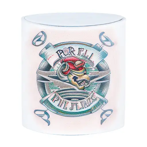 Port wine barrels where the front of each barrel is painted with a traditional lisbon ceramic tile print tattoo design idea