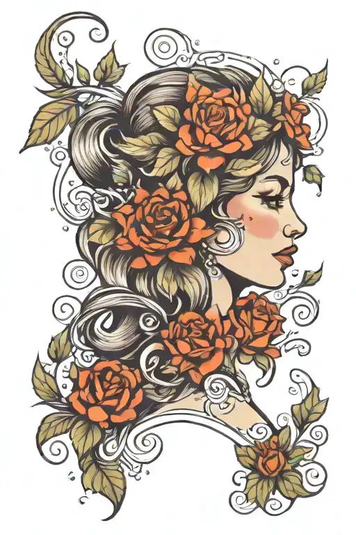 floral lady head tattoo design idea