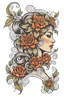 floral lady head tattoo design idea