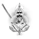 A powerful Sikh warrior wielding a custom designed sword tattoo design idea