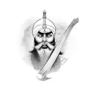 A powerful Sikh warrior wielding a custom designed sword tattoo design idea