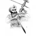 A powerful Sikh warrior wielding a custom designed sword tattoo design idea